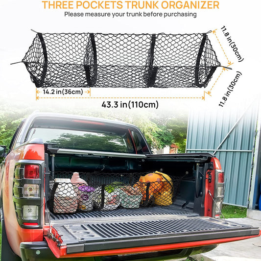 Heavy Duty Cargo Net Trunk Bed Organizer with 4 Metal Hooks 43.3in x 11.8in