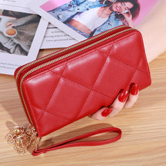 Argyle Quilted Double Zipper Long Wallet Clutch Purses