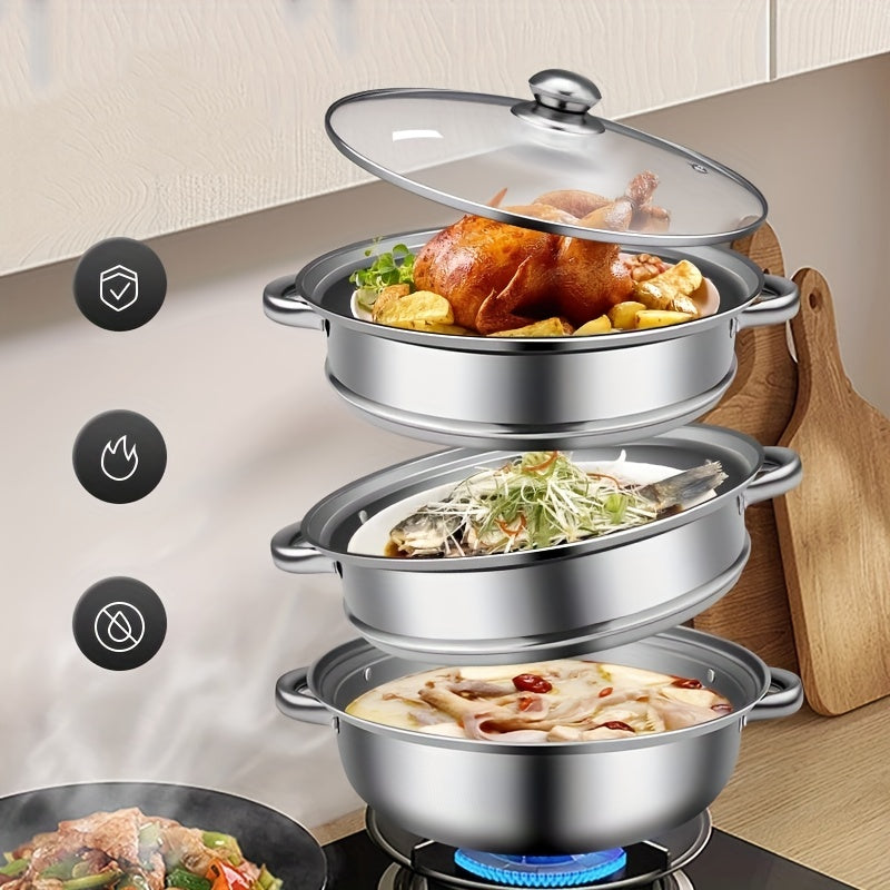 Portable Stainless Steel Steamer Set with Lid and Accessories