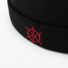 Melon Skin Hat Retro Brimless Landlord Hat With Rudder Embroidery