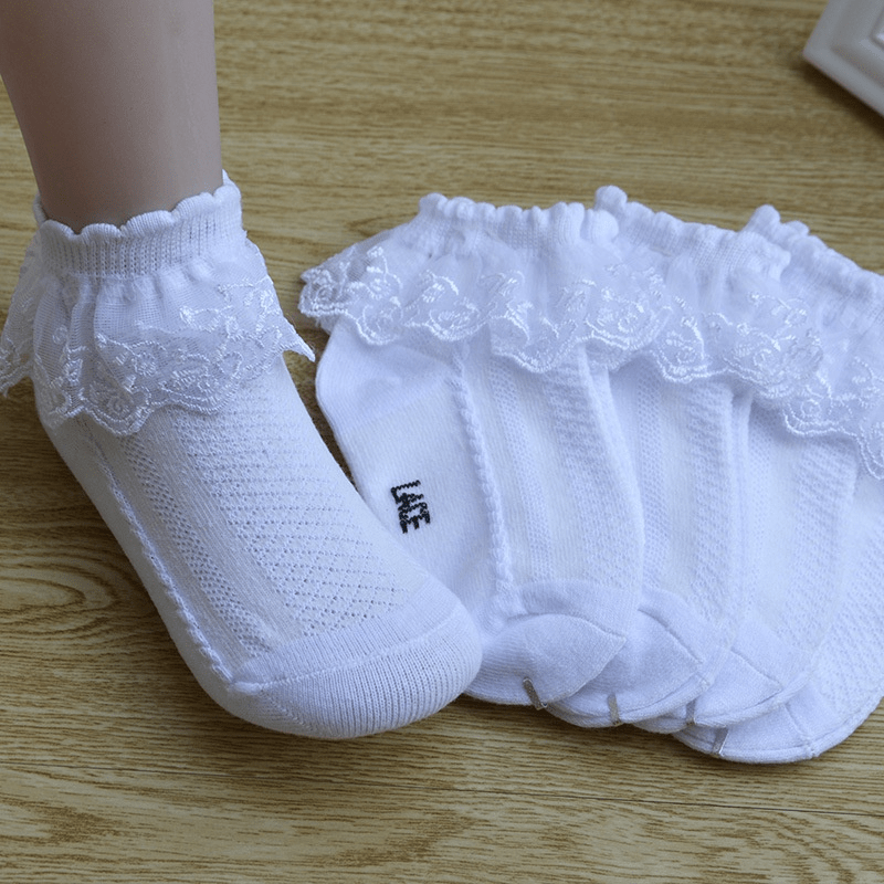 Girls Lace Brim Cotton Anklet, Breathable Thin Material
