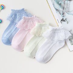 Girls Lace Brim Cotton Anklet, Breathable Thin Material