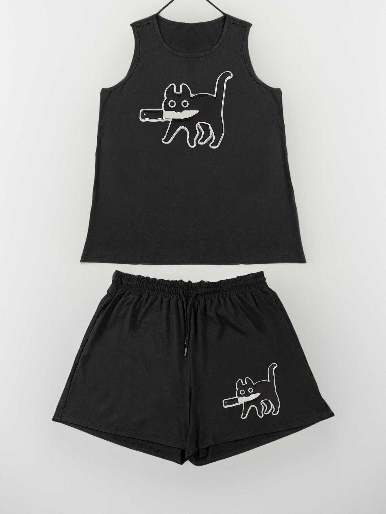  Cat Print Tank Top & Shorts Lounge Set