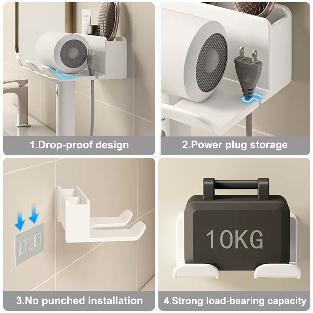 Wall Mounted Hair Dryer Organizer Punch Hair Dryer Storage Rack