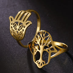 Tree Of Life Hamza Evil Eye Stainless Steel Ring