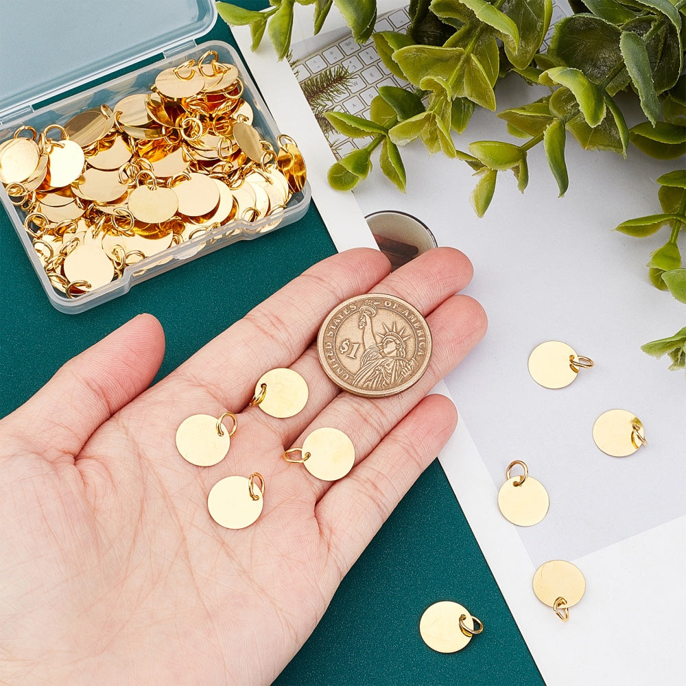 100Pcs 12mm Brass Stamping Blank Tag Charms Flat Round Metal Stamps Golden