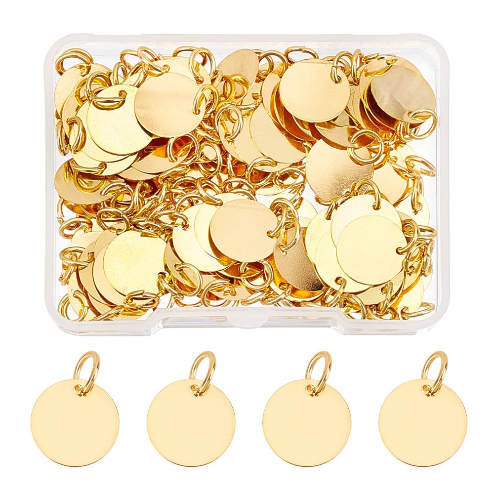 100Pcs 12mm Brass Stamping Blank Tag Charms Flat Round Metal Stamps Golden