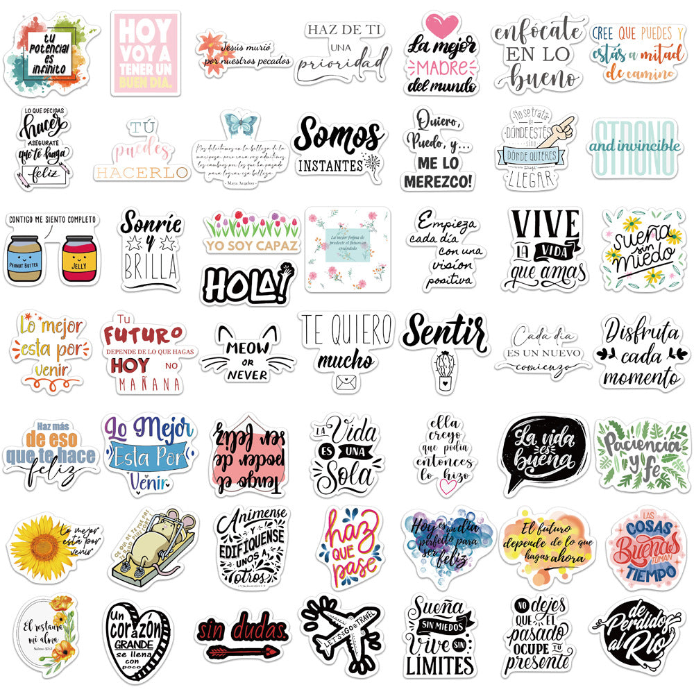 50pcs Spain Motivational Vinyl Stickers Waterproof for Adults