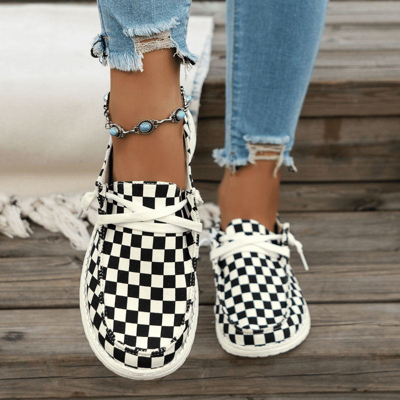 Women's Plaid Pattern Skate Shoes Breathable Outdoor Sports Shoes