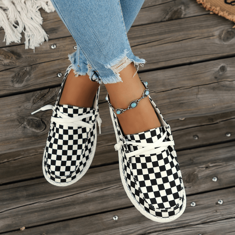 Women's Plaid Pattern Skate Shoes Breathable Outdoor Sports Shoes