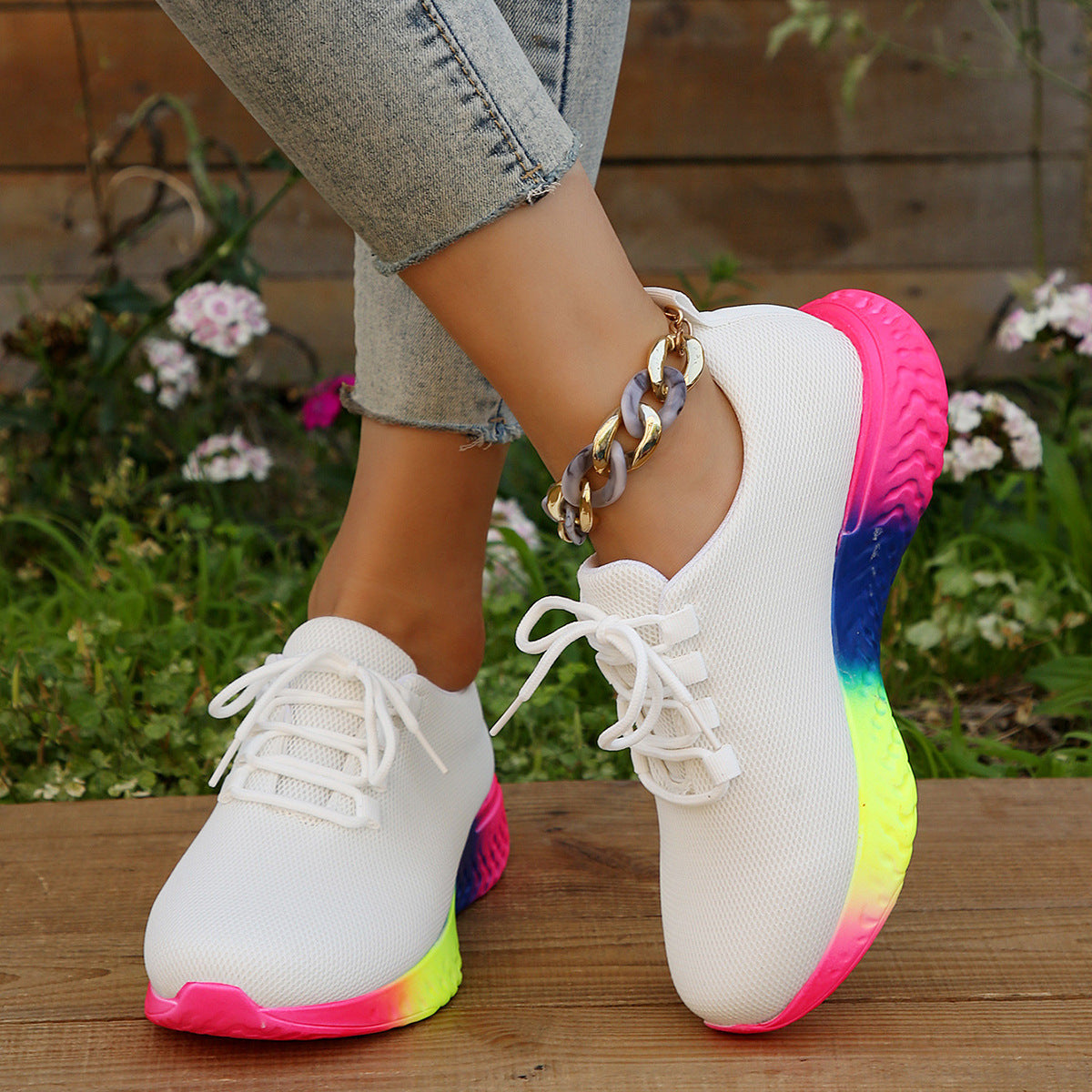 Colorful Soft Thick Sole Shock Absorption Flying Woven Shoes