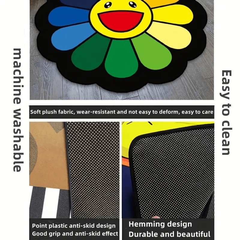 Yellow Sunflower Rug Baby Play Mat Round Crawling Pad Infant Carpet