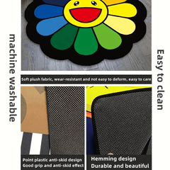 Yellow Sunflower Rug Baby Play Mat Round Crawling Pad Infant Carpet