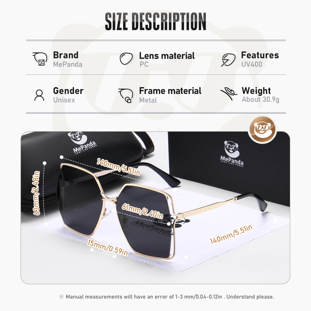 MePanda Unisex Large Metal Frame Sunglasses