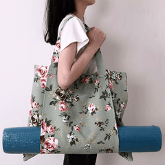 Floral Print Canvas Yoga Mat Bag Women Gym Handbag