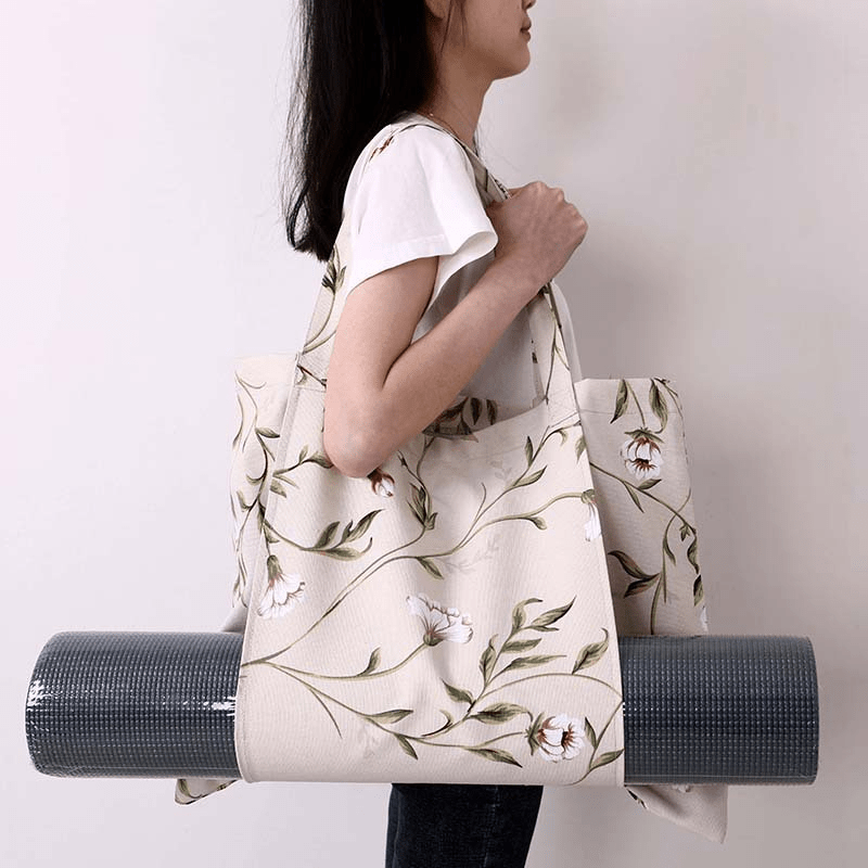 Floral Print Canvas Yoga Mat Bag Women Gym Handbag