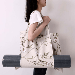 Floral Print Canvas Yoga Mat Bag Women Gym Handbag