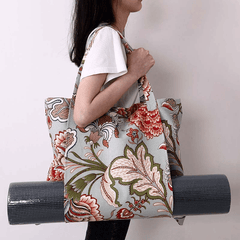 Floral Print Canvas Yoga Mat Bag Women Gym Handbag