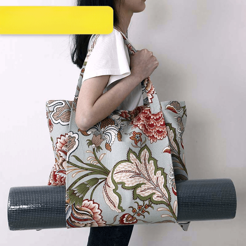 Floral Print Canvas Yoga Mat Bag Women Gym Handbag