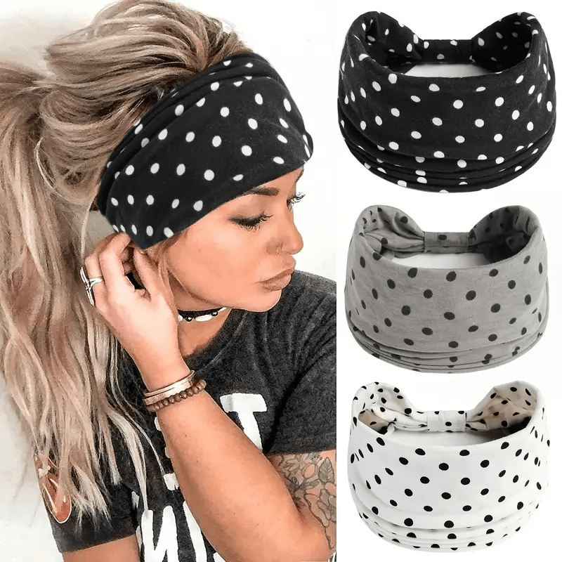 Polka Dot Pattern Headband Knotted Headband Boho Turban Wrap