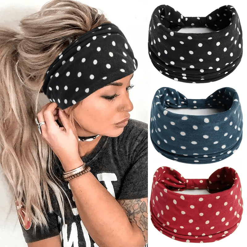 Polka Dot Pattern Headband Knotted Headband Boho Turban Wrap