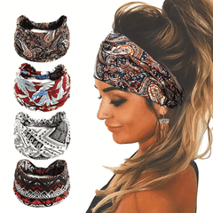 Elastic Flower Print Headband for Women Wide Brim Sports Sweatband