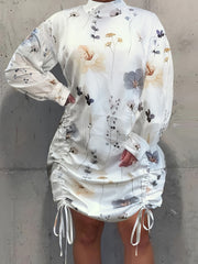 Women's Plus Floral Print Ruched Front High Neck Dress