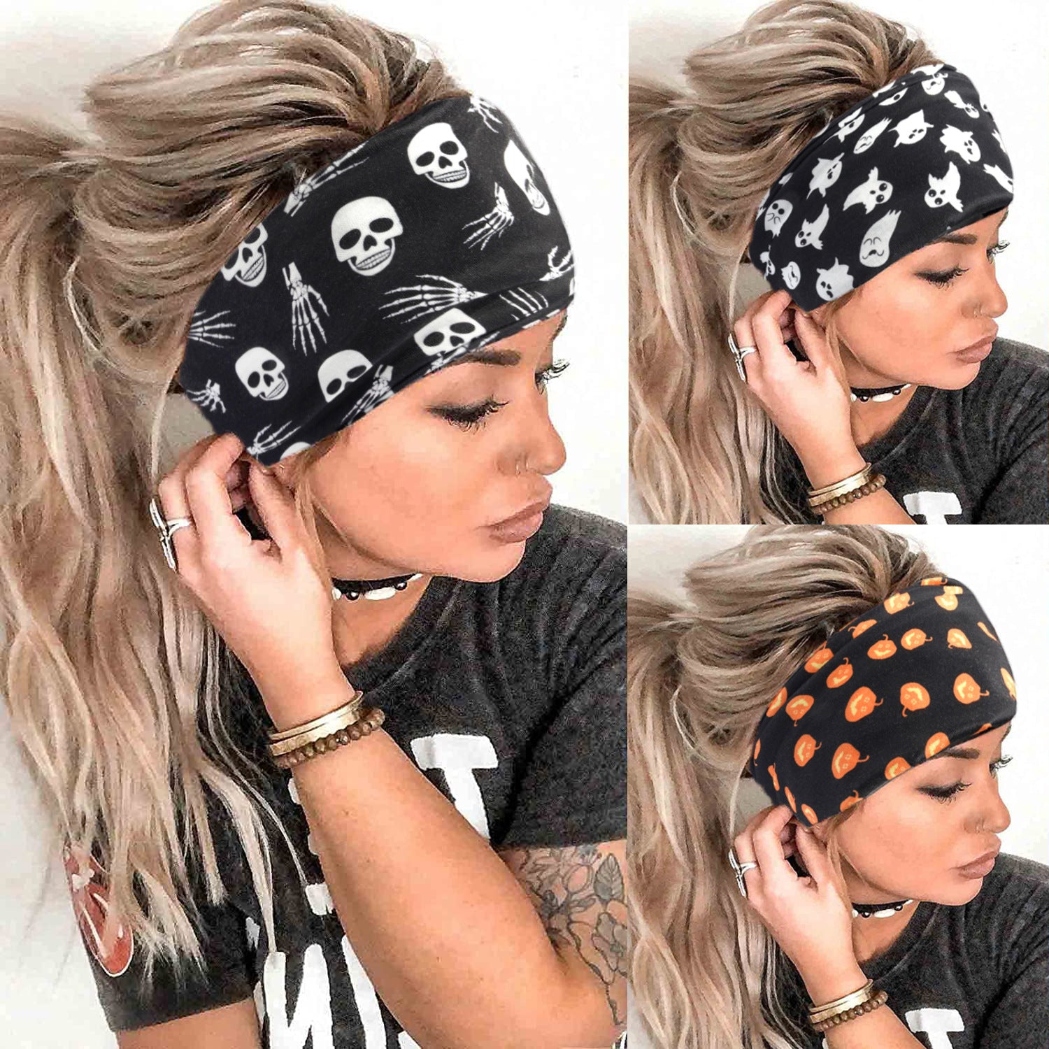Halloween Knotted Headband Ghost Pumpkin Skull Pattern Hair Band