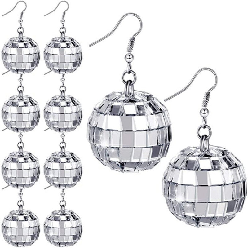Vintage Disco Ball Dangle Earrings Round Drop Boho Jewelry