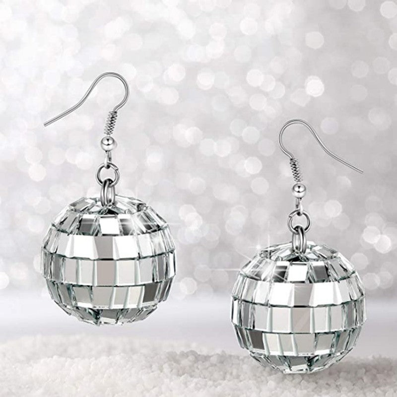 Vintage Disco Ball Dangle Earrings Round Drop Boho Jewelry