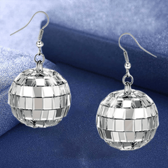 Vintage Disco Ball Dangle Earrings Round Drop Boho Jewelry
