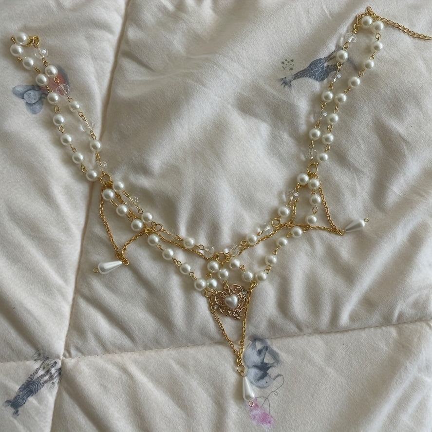 Girl's Heart Pendant Faux Pearl Necklace for Holidays