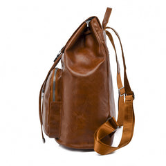 Retro Drawstring Large Capacity Backpack PU Leather Textured School Travel Bag
