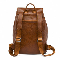 Retro Drawstring Large Capacity Backpack PU Leather Textured School Travel Bag