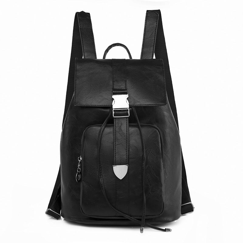 Retro Drawstring Large Capacity Backpack PU Leather Textured School Travel Bag