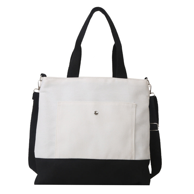 Vintage Canvas Tote Bag Large Capacity Handbag Casual Contrast Crossbody Bag