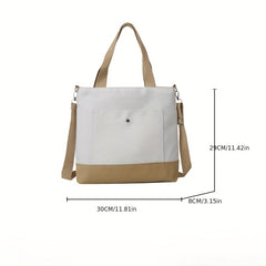 Vintage Canvas Tote Bag Large Capacity Handbag Casual Contrast Crossbody Bag
