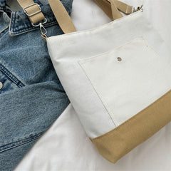 Vintage Canvas Tote Bag Large Capacity Handbag Casual Contrast Crossbody Bag