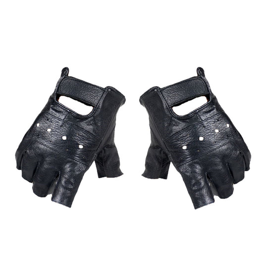 Men's Leather Fingerless Gloves for Motorcycling