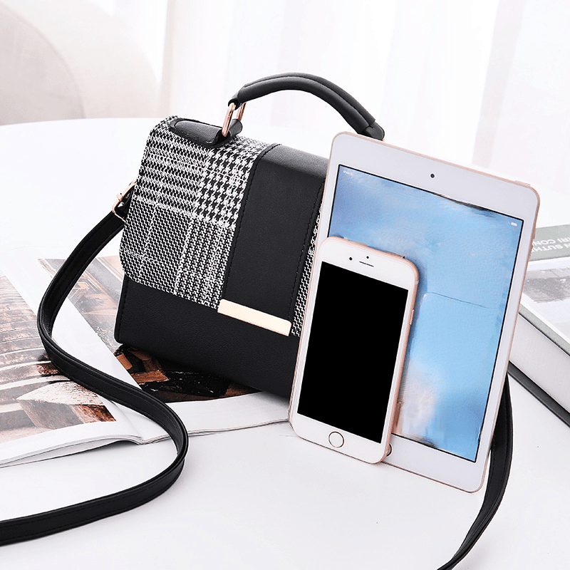 Vintage Houndstooth Crossbody Bag Retro Flap Shoulder Bag