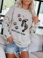 Footprint & Slogan Print Pullover Sweatshirt Loose Crew Neck Casual Sweatshirt