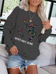 Footprint & Slogan Print Pullover Sweatshirt Loose Crew Neck Casual Sweatshirt