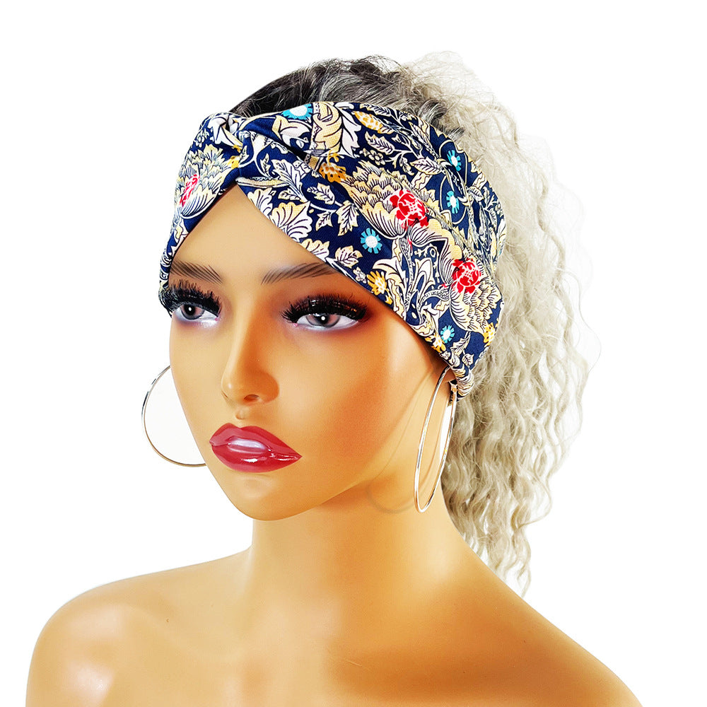Boho Printed Headband Knotted Hair Wrap Sweat Absorbing Elastic Hair Scarf