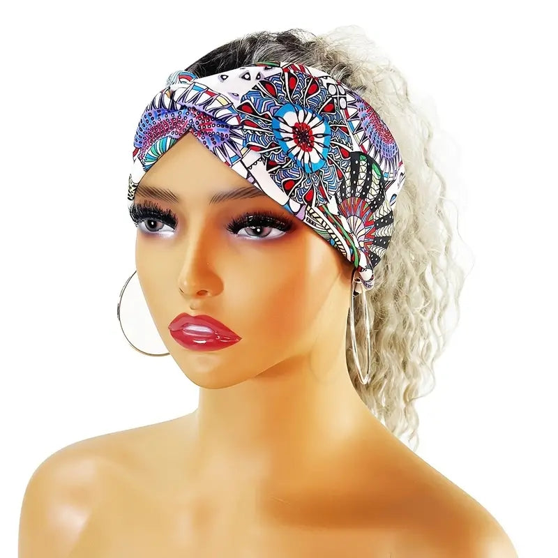 Boho Printed Headband Knotted Hair Wrap Sweat Absorbing Elastic Hair Scarf