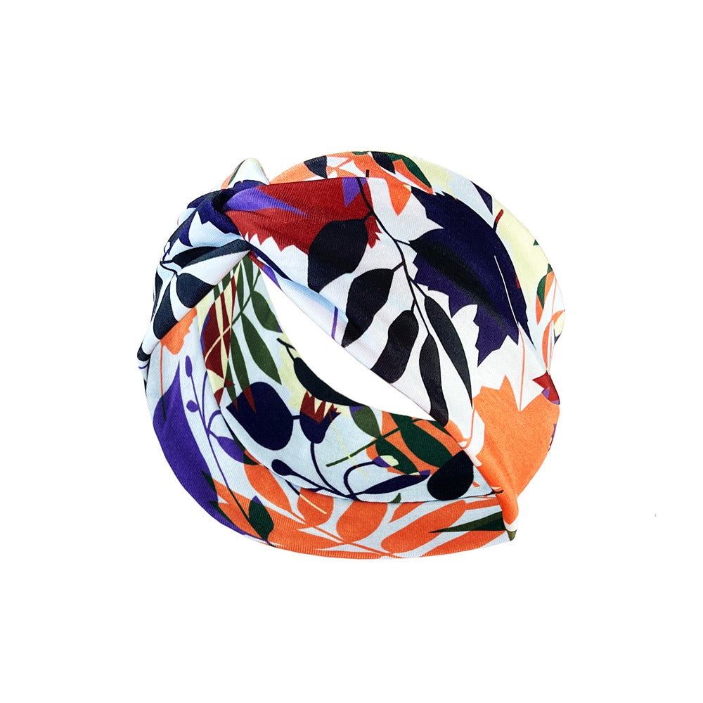 Boho Printed Headband Knotted Hair Wrap Sweat Absorbing Elastic Hair Scarf