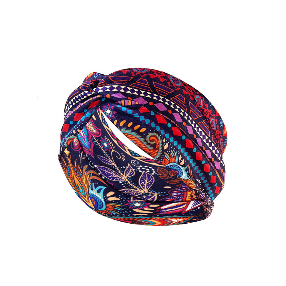Boho Printed Headband Knotted Hair Wrap Sweat Absorbing Elastic Hair Scarf
