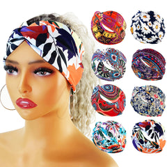 Boho Printed Headband Knotted Hair Wrap Sweat Absorbing Elastic Hair Scarf