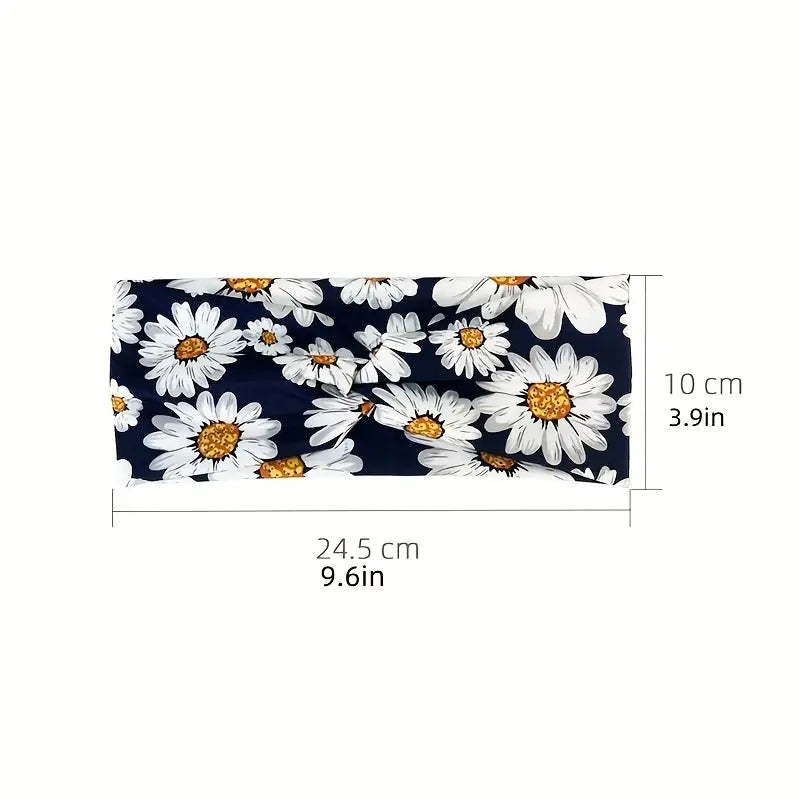 Boho Printed Headband Knotted Hair Wrap Sweat Absorbing Elastic Hair Scarf