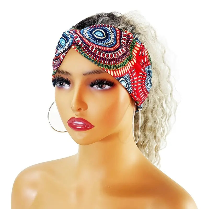 Boho Printed Headband Knotted Hair Wrap Sweat Absorbing Elastic Hair Scarf