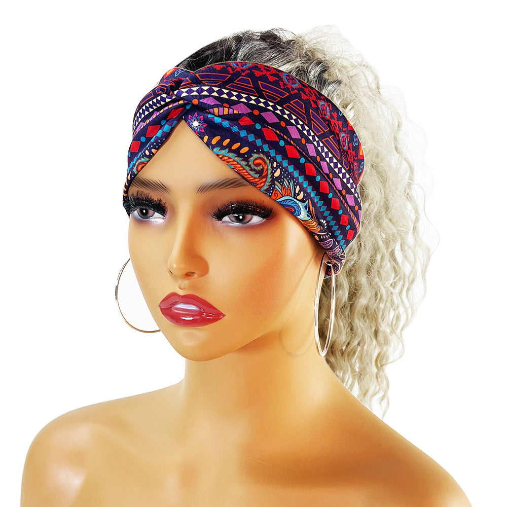 Boho Printed Headband Knotted Hair Wrap Sweat Absorbing Elastic Hair Scarf